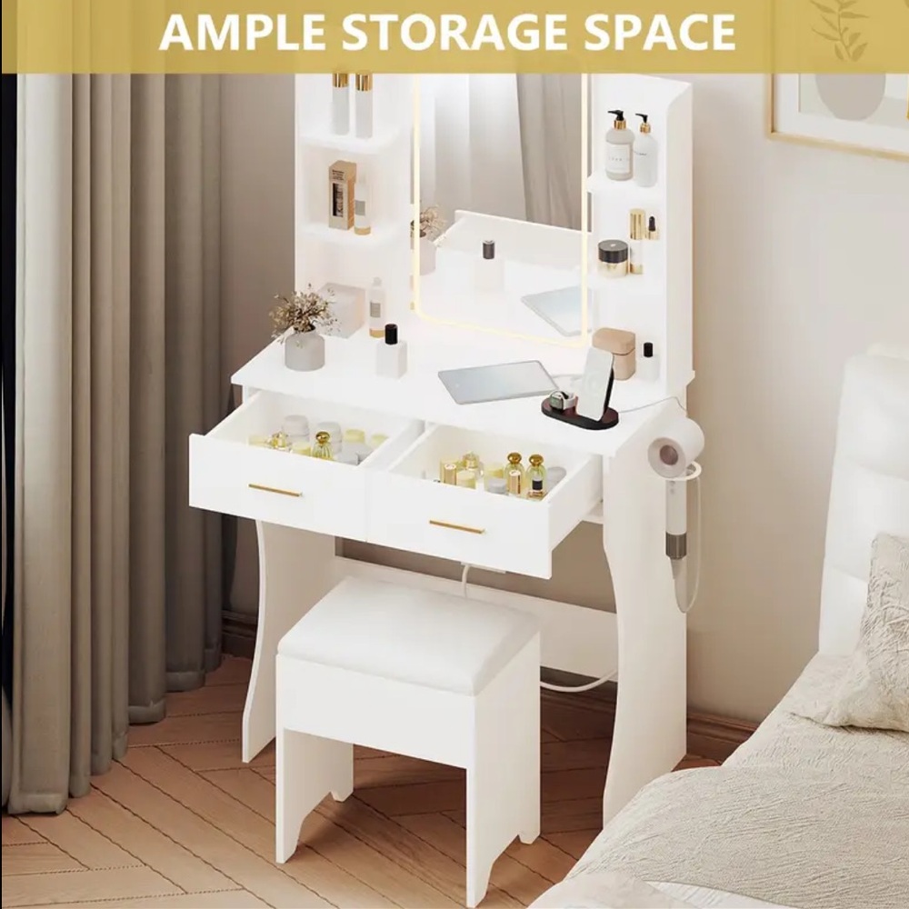 Elegant White Makeup Vanity with Storage
